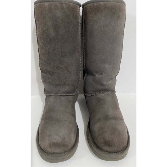 UGG Classic Tall Sheepskin Shearling Boots Grey Foldover Fur 7 - Picture 1 of 3